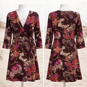 Spartina 449 Alisa Floral Wrap Dress | Size M | Burgundy Print